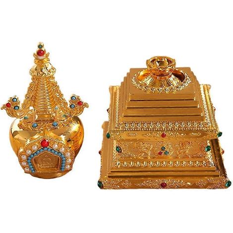 Stupa de perles tibétaines, statue de Bouddha en métal décoratif, ornement spirituel (1/4)