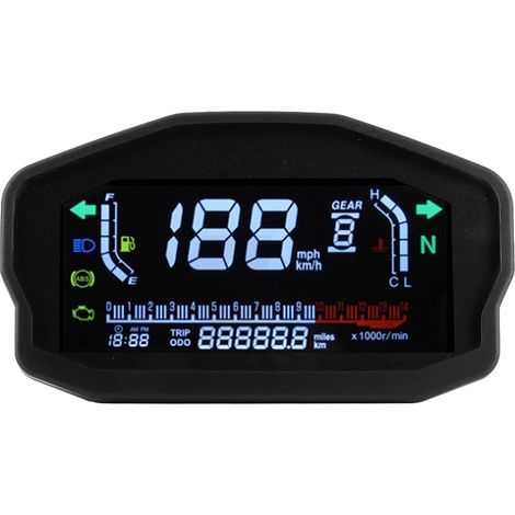1 Compteur de vitesse pour moto, affichage LCD avec LED, compatible 1/2/4 cylindres, plage 0-199 km/h, précision 0,5 s (1/5)