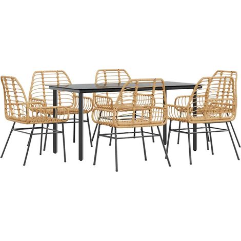 Maison Exclusive - 7-teiliges Garten-Esszimmerset Braunes Polyrat