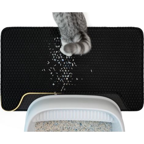 Cat Litter Mat, High-Quality Double Layer Waterproof Cat Mat, Honeycomb Pattern to Control Litter Distribution, Easy to Clean for the Cat Litter Tray Mat (Black, Medium, 64 x 38 cm) (1/5)