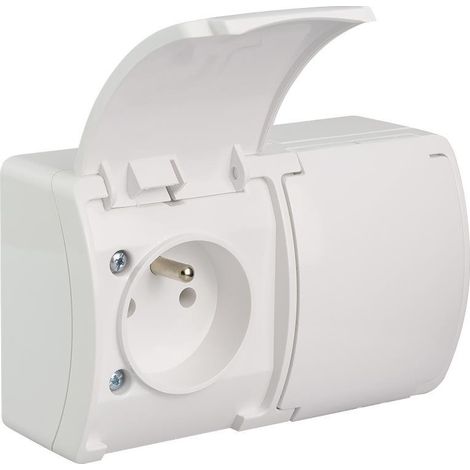 Prise étanche double avec terre (2x2P+T) clapet blanc IP44 KOALA (1/5)