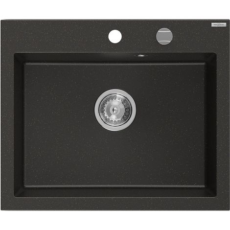 Mexen Elix fregadero de granito de 1 cubeta 600 x 500 mm, negro/dorado metálico, sifón cromado - 6525601005-75