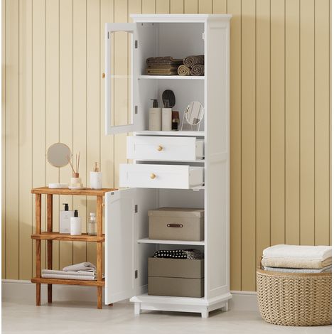 Mueble de baño 45,11 x 36,1 x 160 cm blanco en MDF con puertas de vidrio y 2 cajones (1/5)