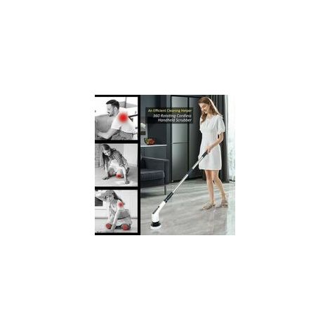 Cepillo de limpieza eléctrico inalámbrico XU, cepillo de limpieza inalámbrico con 9 cabezales reemplazables, fregona eléctrica con mango ajustable para baño, cocina, coche (blanco) Crear