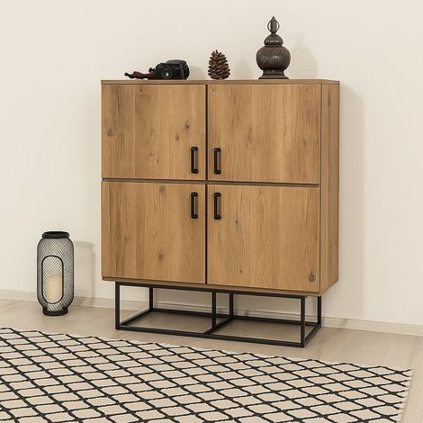 Dmora - Kommode Dfagg, Wohnzimmerbuffet, Wohnzimmer-Sideboard, Moderne Küchen-Speisekammer, 93x36h115 cm, Eiche und Schwarz (1/5)