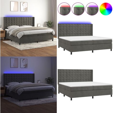 Sommier à lattes de lit matelas et LED Gris foncé 200x200 cm - Lit Plateforme - Lit Capitonné - Lit Design - Lit Velours - Lit Avec Éclairage Led - Home & Living (1/5)