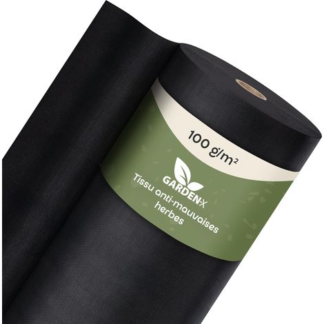 Toile de Jardin Contre Les Mauvaises Herbes - Perméable à l'eau - 100 g/m² - Noir - Film résistant aux UV - 1,6 x 100 m (160 m²) - Jardinière surélevée - Film de Protection Contre Les (1/5)