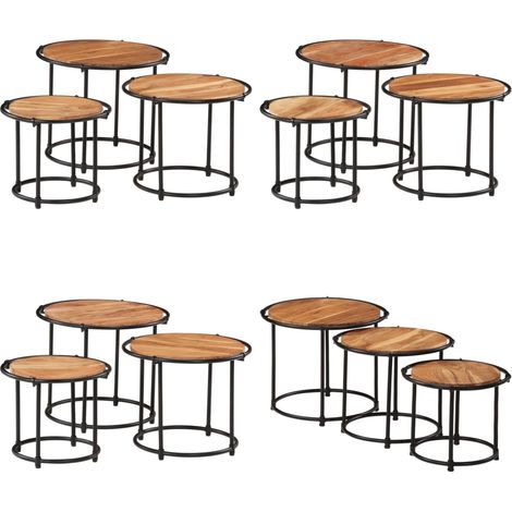 Tables gigognes 3 pcs bois massif d'acacia - Table Basse - Meubles De Salon - Table D'appoint - Ensemble De Tables - Acacia Massif - Home & Living (1/5)