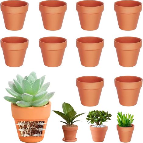 10 Pack Terracotta Pots 10 x 8 cm, Small Clay Pots with Drainage Hole, Mini Terracotta Pot, Reusable Terracotta Pot for Bedroom Office (1/5)