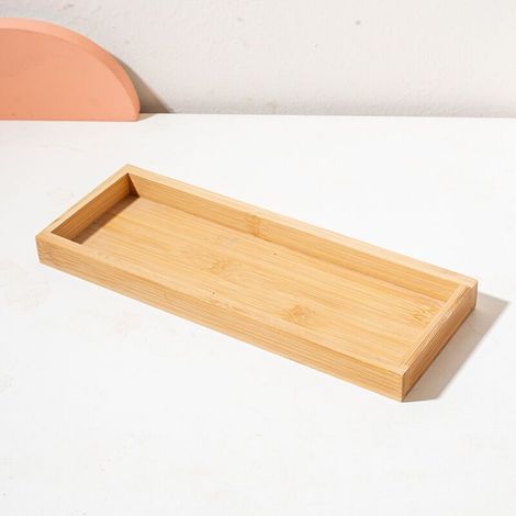 Plateau en bambou – Organisateur de salle de bain – Plateau décoratif de cuisine – Bambou – Jaune (1/5)