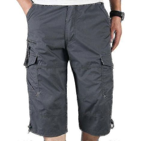 Short cargo 3/4 pour homme, taille élastique, gris foncé (1/3)