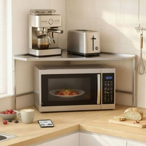 Dandibo – Étagère d'angle en acier inoxydable 72x72 cm – 2 niveaux ajustables – Pour rangement cuisine moderne – Résistante et facile à nettoyer (1/5)