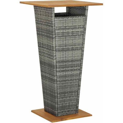 vidaXL Mesa alta ratán sintético y madera de acacia gris 60x60x110 cm (1/5)