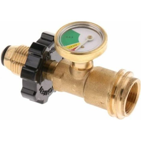 1 Jauge de niveau, laiton massif, raccord POL vers QCC1, pour bouteille propane, barbecue camping (1/4)