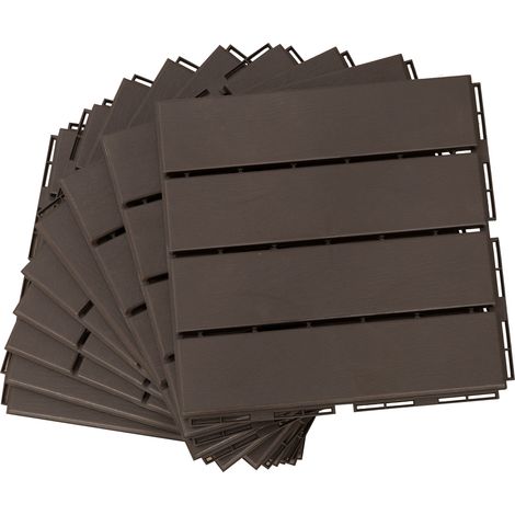 Outsunny Caillebotis - Dalles terrasse - Lot de 9 - emboîtables, Installation très Simple - Petits Carreaux Composite Plastique Imitation Bois Chocolat
