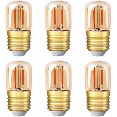 BUNTHAUS Mini-LED-Röhrenlampe, 1 W T28 Edison LED-Filamentlampe E27 Schraubsockel 2200 K Superwarmweiß, geeignet für dekorative Zwecke, 80 lm, nicht dimmbar (bernsteinfarbenes Glas), 220 V, 6er-Pack [