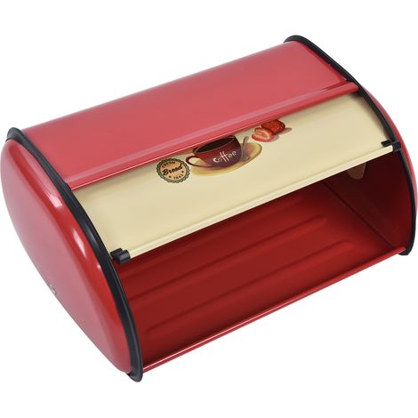 Boîte à pain en métal pour plan de travail, grande capacité, avec couvercle à enrouler, rouge (1/5)