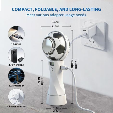 Ventilateur portable– en forme de ballon de football – 5 vitesses – USB rechargeable 3000mAh – pour bureau, camping et extérieur (1/4)
