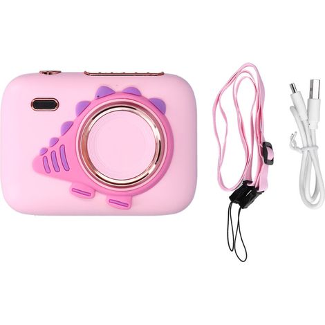Ventilateur de cou portable en forme d'appareil photo, rechargeable par USB, couleur rose