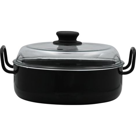 Riess Oma`s Sauteuse avec couvercle en verre Ø24cm Plat à four noir émaillé