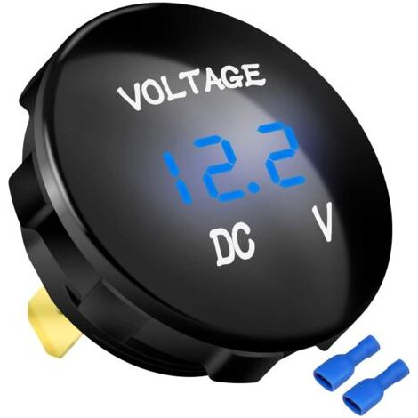 Jauge de voltmètre de remplacement automobile DC 12V 24V,étanche 12V 24V 36V Digital LED Voltmètre avec couleur d'affichage bleue,mini indicateur de moniteur de batterie pour voiture,marine (1/5)