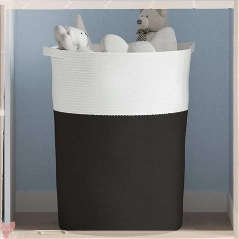 358495 Panier de rangement noir et blanc 49x65 cm coton (1/5)