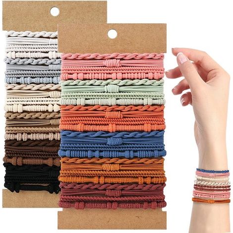 48 piezas de gomas para el cabello estilo boho – Pulsera y elástico – 12 colores – 4 estilos – Multicolor – Para cabello grueso y fino (1/5)