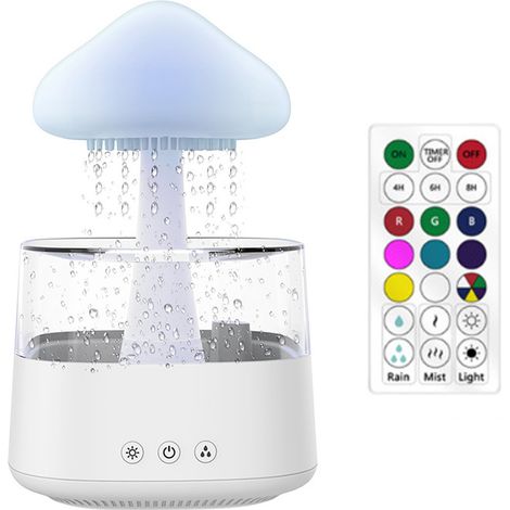 (White) Rain Cloud Humidifier, Essential Oil Diffuser, Cute Mushroom Night Light with 7 Color Changing, Desktop Fountain, Sound Water Drop for Kids (1/5)
