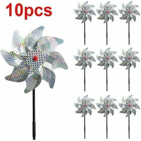 Set of 10 decorative bird deterrent elements for garden, pigeon and bird control, reflective windmills to protect garden, orchard and yard (1/4)