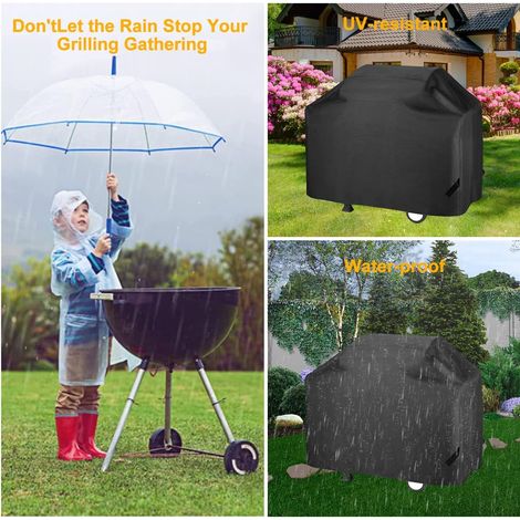 Housse de barbecue imperméable en Oxford 210D, pour barbecue à gaz ou extérieur. Résistante à la poussière, à l'eau, aux UV et au vieillissement. Dimensions : 145 x 61 x 117 cm. Couleur : noir. (1/5)