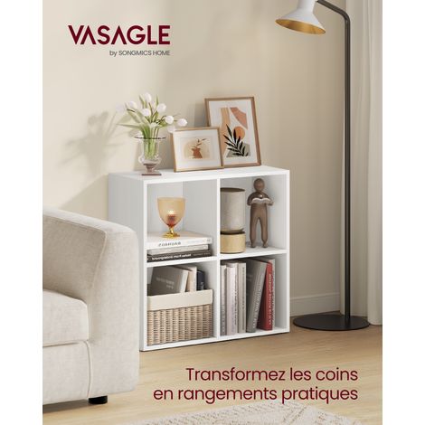 Bibliothèque, Étagère, Meuble de Rangement avec 4 Compartiments, Étagère sur Pied, Bibliothèque Cubique, pour Salon, Bureau, Salle à Manger, Blanc Nuage (1/5)
