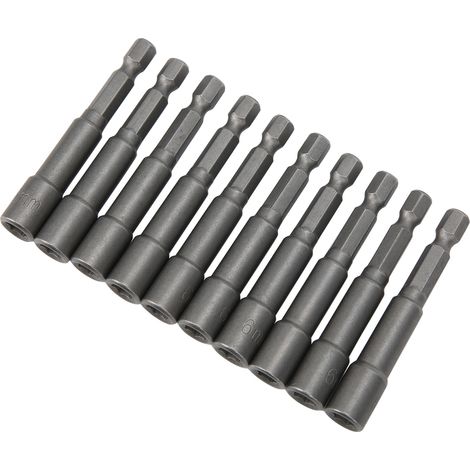 Jeu de 10 douilles hexagonales magnétiques robustes en acier au chrome-vanadium, outils à main 6 x 6,35 mm (1/5)