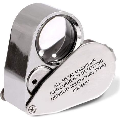 Loupe de bijoutier 40x loupe pliante pour les yeux de bijoux avec lumière LED éclairée (détection de devise par LED / bijoutiers identifiant le type Lupe)..
