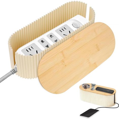 Boîte à câbles avec couvercle en bambou, boîte de rangement de câbles, boîte à câbles portable à placer sous un bureau, organiseur de câbles pour câbles TV, multiprise (1/5)