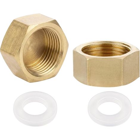 Lot de 2 bouchons aveugles - Capuchon de fermeture 3/8" avec joints en caoutchouc - Capuchon hexagonal en laiton - Capuchon fileté pour tuyau d'eau de jardin (1/5)