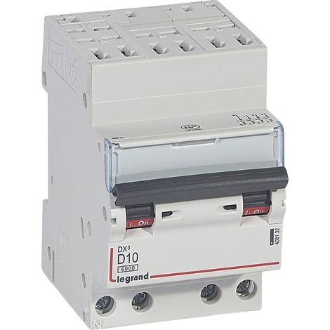 Disjoncteur DX3 4 pôles Courbe D 10A 10KA Automatique LEGRAND 408132