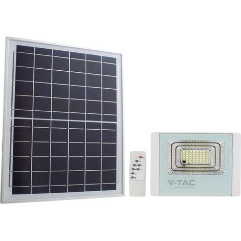 Foco LED V-TAC con mando a distancia y panel solar de 12 W, LiFePO4, temporizador, blanco natural, IP65
