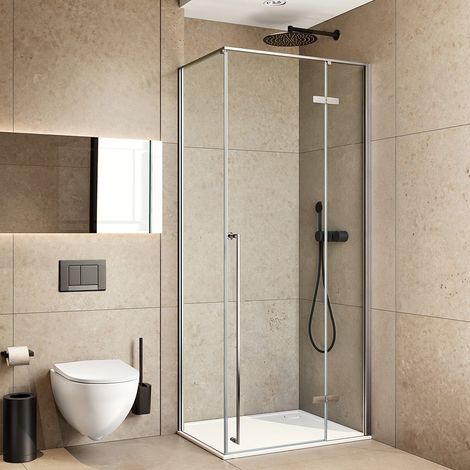 Box doccia angolare 70x90 con porta battente cristallo trasparente e profili cromati Nylo (1/4)