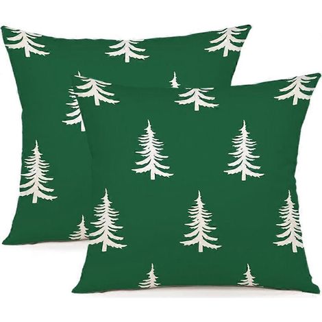 Lot de 2 housses de coussin de Noël 45 x 45 cm, motif flocons de neige et pins, en lin décoratif pour la décoration de Noël (1/5)