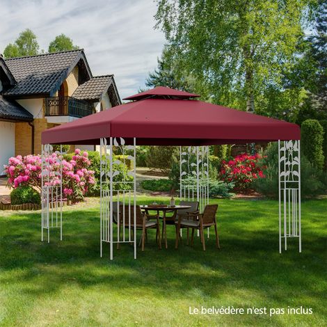Toile Supérieure 3m x 3m pour Tonnelle à 2 Niveaux Toile de Gazebo Boucles en Aluminium en Polyester Vin Rouge CW4676 Maison Chic (1/3)