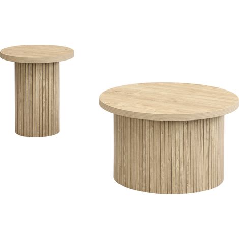 2er-Set runde Couchtische aus MDF in natürlicher Holzoptik (1/5)