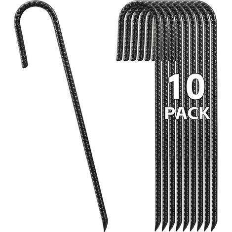 Ancres de Sol 40 CM, 10 Piquets de Fixation en J, Piquets Robustes en Acier Galvanisé pour sécuriser la clôture, Les auvents, Le Trampoline (1/5)
