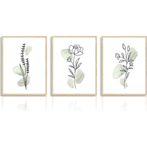 Tableau Décoration Murale Moderne Minimaliste Fleurs en Toile, Art Mural Vintage Vert Sauge, Affiches Florals Aquarelles 30x40 cm Sans Cadre, Lot de 3 (1/5)