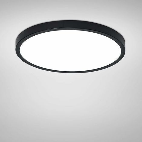 Plafonnier LED 30W Blanc Froid 6500K Ultra Mince Noir Lampes de Plafon pour Salle de Bains Chambre Salon Cuisine Bureau Ø28cm (1/5)