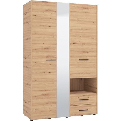 Guardaroba 3 Ante Molare, Armadio Camera da Letto Appendiabiti, 2 Cassetti, 5 Ripiani, 127.5x54 cm Marrone Rovere Nodi