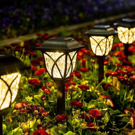 Luces solares para jardín al aire libre, juego de 6 luces solares LED impermeables, iluminación de caminos con energía solar para patios, jardines, caminos y senderos. (1/4)