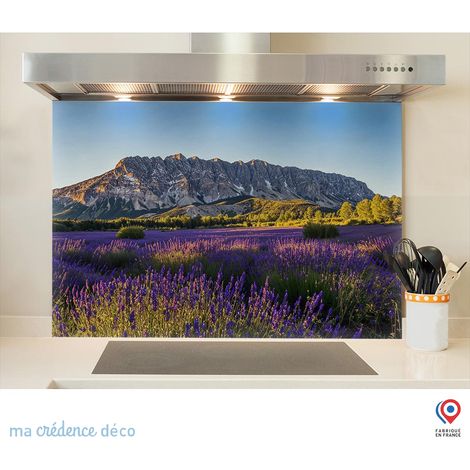 Fond de hotte : Fleurs de lavande et montagen Sainte Victoire - Verre trempé - 90 cm - 60 cm (1/5)