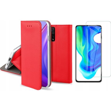Étui à rabat pour Xiaomi Mi 10T 5G rouge + verre 9H (1/5)