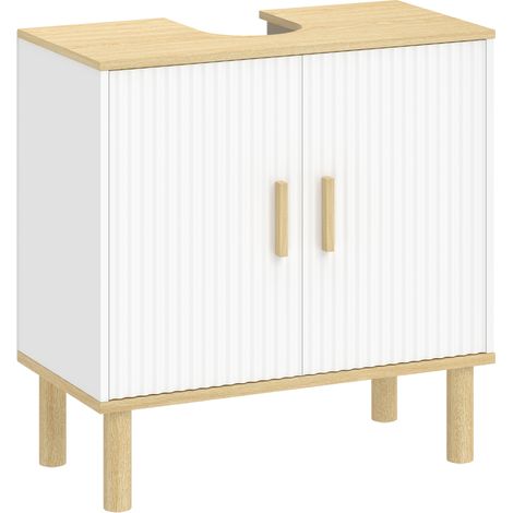 Mobiletto sottolavabo, mobiletto da bagno con 2 ante e ripiano regolabile, 60 x 30 x 61 cm, bianco
