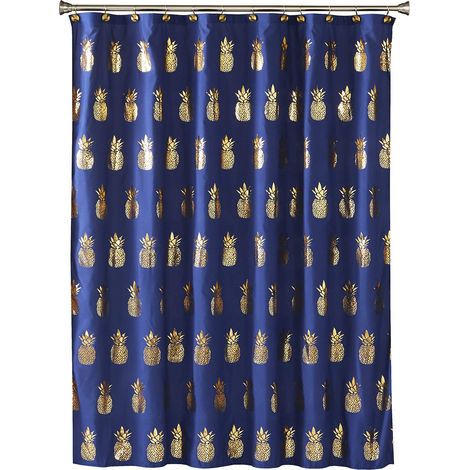 Rideau de Douche en Tissu Ananas doré, Bleu Marine/doré, 183 x 183 cm (1/4)